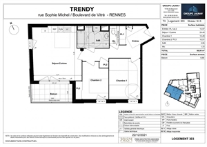 appartement neuf à la vente -   35000  RENNES, surface 65 m2 vente appartement neuf - UBI421440763